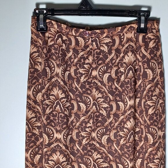 Talbots Midi Skirt Womens 6 P Brown Y2K Silk Fairycore Grunge Geometric - Picture 5 of 9